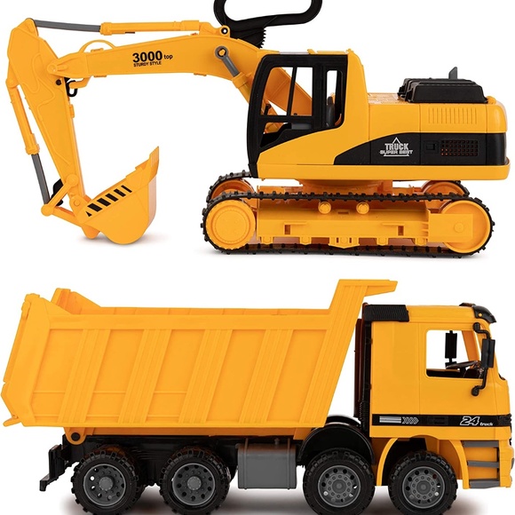 Excavator & Dump Truck Toy for Kids (Set of 2) – Moveable Claw & Lifting Back - Picture 1 of 2